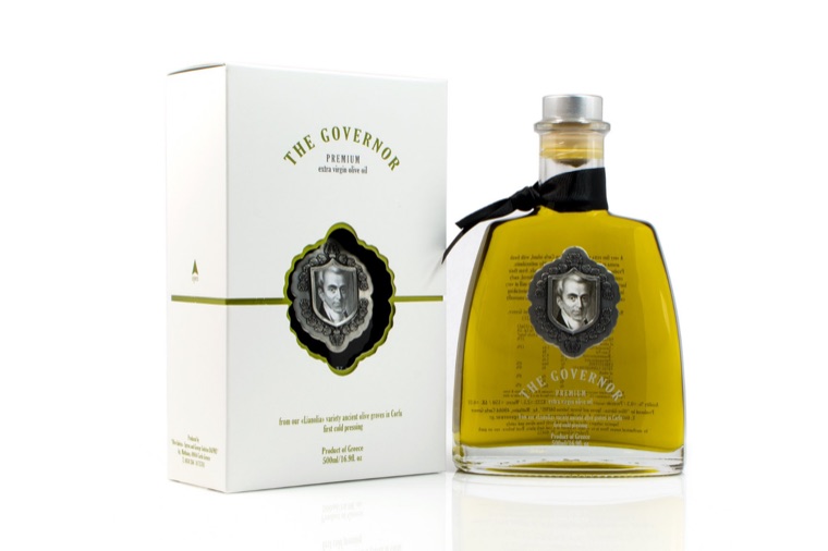 The Governor Premium olive oil bottle and box