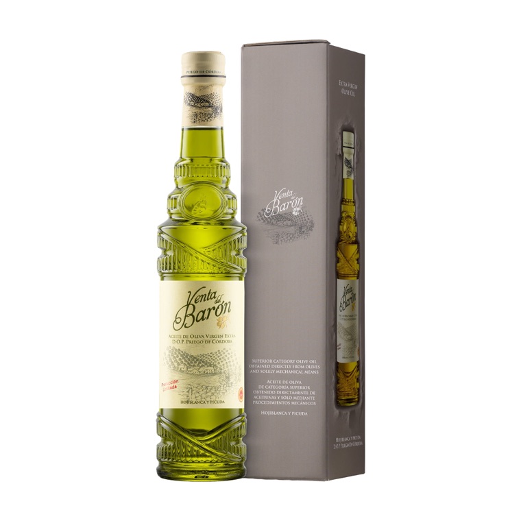 Venta del Barón olive oil bottle and box